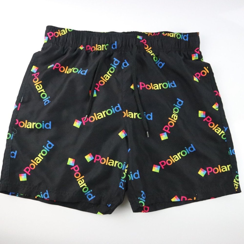 Polaroid Black Rainbow Spellout Print Swim Trunks Swimming Shorts Mens Large